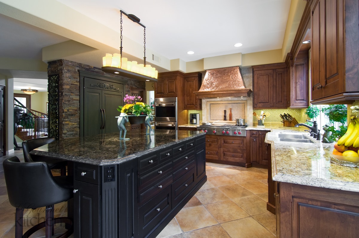 Kitchen design with copper hood