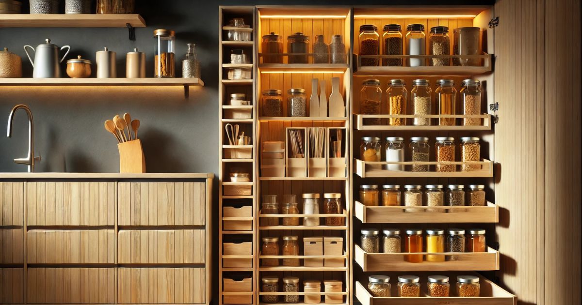 Here’s the banner image of the modern kitchen pantry storage setup, highlighting the organized, accessible storage with adjustable pull-out shelves and a stylish design.